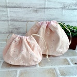 しじみ巾着　2個セット　花柄　 おやつ入れ　ピンク