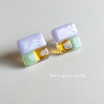 ガラスのモザイクピアス　ラベンダー＆キャメル＆ミントグリーン　アレルギー対応ピアス