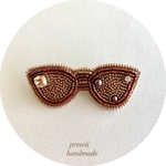ビーズ刺繍ブローチ　Sunglasses (gold x red brown)