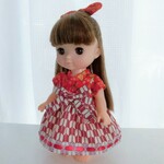 ワンピース&ヘアゴムセット　フレンチスリーブ　和風　和柄　メルちゃん　ソランちゃんサイズ　服