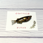 キラキラ✨メダカ🐟ブローチ　こげ茶+金✨