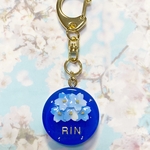 再販☆名前入り！Blueマーブル桜ブーケのキーホルダー