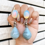 【天然石】オパール×ミントブルー ドロップ ピアス
