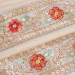 インド刺繍リボンᢂgota刺繍ボーダー　グレー　インドリボン/刺繍リボン/刺繍/リボン/シルクリボン/トリム/ブレード/ジャガードリボン/レース/チュール/インド