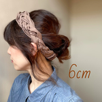 モカ　幅6cm  三つ編みヘアバンド  コットン　100% 大人用