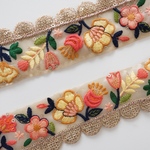 【1m】オーガンジー刺繍リボン イエローフラワー