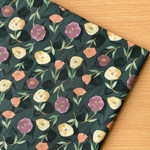 50*50【ローン】Deep color Flower／グリーン《 生地 コットン 綿 花柄 花 フラワー レトロ 落ち着いた 大人 アート 》