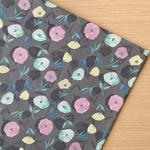 50*50【ローン】Deep color Flower／グレー《 生地 コットン 綿 花柄 花 フラワー レトロ 落ち着いた 大人 アート 小花 バンダナ COTTONCANDY 薄手 》