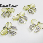 【D-0313】5pcs　キャッツアイストーン　リボン　20×18mm　ゴールド＆クリア　チャーム
