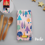【完成品】中まで洗えるカトラリーケースSTEP  【薄ピンク地北欧の森と女の子柄×レッド】入園準備