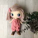 着せ替え〈2点セット〉ෆ̈ ハッピードール　イーマリー　(くるみパッチンピン・サロペット)ピンク　水玉　くるみ　パッチンピン