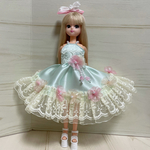 リカちゃんドレス　ミント×オーガンジーフラワー