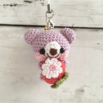 【受注生産】イチゴ・淡紫色クマさん＊鈴付きイヤホンジャックストラップ
