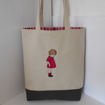 刺繍の帆布のＡ４縦型トートバッグ　可愛いフランスの女の子