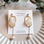 天然石風淡色レジン×ゴールド×パールピアス/イヤリング