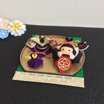 れいりゅう様オーダー品 金太郎 ＆ 兜 つまみ細工 （ミニ盆）ミニ飾り ちりめん / 端午の節句　五月人形   こどもの日 
