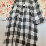良質 麻 リネン 100% グレー 生成り チェック チュニック ワンピース セール ハンドメイド 手作り 服
