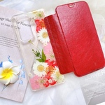 【手帳型】レッド 押し花 スマホケース ＊Galaxy  iPhone13/13pro 手帳型ケース＊ iPhoneケース ＊ iPhone12 /12Pro iPhone12mini選べる5色