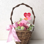 ピンクの薔薇とカーネーションのアレンジ♪母の日桃色プリザーブドフラワー花ブリザードフラワー結婚式誕生日プリザ薔薇プレゼント誕生日バラギフト花器サプライズ結婚祝い退職祝い卒業祝いリボン 