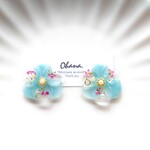 ブルー フラワー レジン イヤリングorピアス