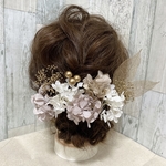 ［33追加再販］10本　ゴールド×ヘーゼル×ホワイト　紫陽花　かすみ草　スケルトンリーフ　チュール　成人式　卒業式　発表会　ウェディング　ブライダル　ドライフラワー　プリザーブドフラワー