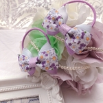 心ときめく新作💖キラキラ✨ラベンダー×White花柄のribbon のヘアゴム 2個set