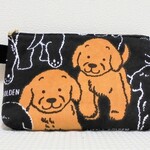 ◆ゴールデンレトリバー子犬×黒地◆ファスナーポーチ