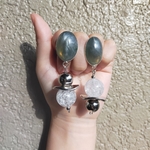 アンティークブルー×うねうねシルバーボールピアス