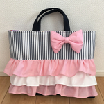 ドレスのようなレッスンバッグ(ストライプ&ピンク)