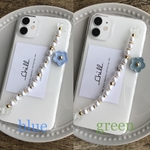  FlowerスマホバンドつきiPhoneケース♡ブルー/グリーン