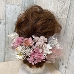 ［38追加再販］12本　ピンク×ホワイト×ベージュ　ドライフラワー　ヘアパーツ　ヘアアクセサリー　ヘッドドレス　髪飾り　成人式　卒業式　結婚式　ウエディング　ブライダル　和装 子供　