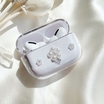 お花の AirPodsケース シルバー  AirPods ケース AirPods カバー AirPods Pro エアーポッズ  アクセサリー シンプル  保護 カバー   第2世代 