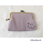 猫刺繍のコンパクト親子がま口財布（くすみ紫）