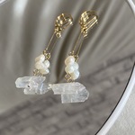 淡水パール オーロラ 華奢ピアス チェーンピアス ニッケルフリー 結婚式 二次会 入学式 卒業式 ボールチェーン 氷柱 クリスタル 天然石 鉱石 パール 不規則 