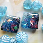 ◇991 🌊スクエアの海とイルカ 　ピアス・イヤリング🐬🐚