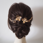 【再販４点セット】ゴールドフラワー小枝ヘアアクセサリー/金箔追加購入可/大ぶりコームヘッドドレスお呼ばれ　ブライダルウエディング結婚式花着物金箔髪飾り花