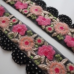 【95㎝カット済み】チュール刺繍リボン   【ブラック】