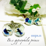 Bs.e gypsophila princess. かすみ草とパールのガラスドームイヤリング