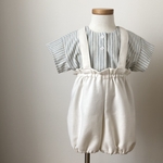 【残り1点】コットンリネンの真っ白なかぼちゃパンツサロペット☆ベビー服 女の子 男の子 80サイズ 90サイズ 100サイズ 1歳 2歳 3歳