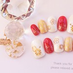 送料無料◆振袖や色打掛に◆赤とゴールドの麻の葉模様の和柄のネイルチップ♡517