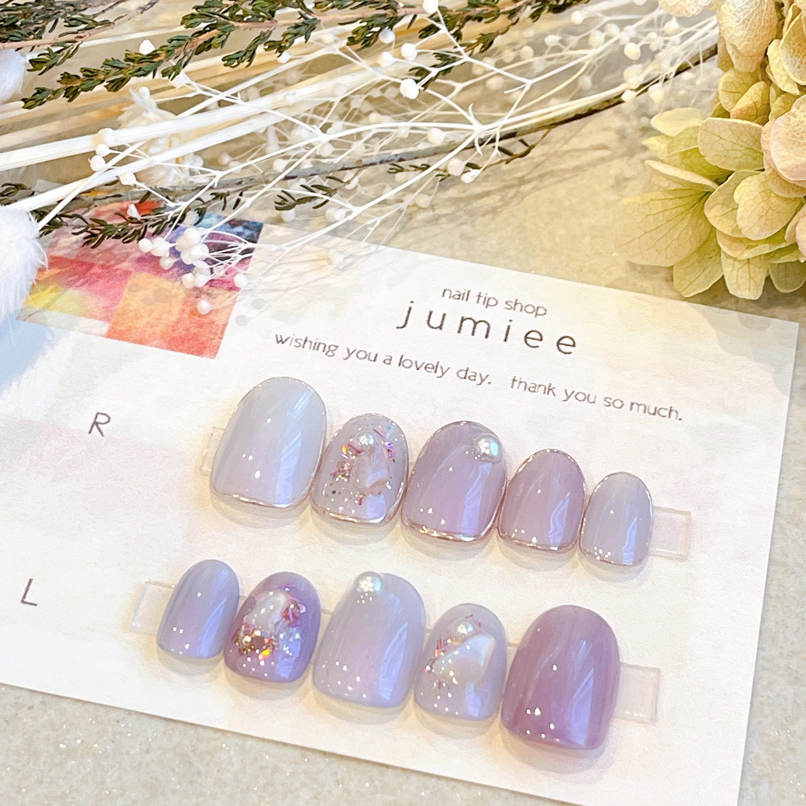 シェルくすみカラー ネイルチップ くすみカラーとシェルネイル- ネイルチップ専門店ミチネイル