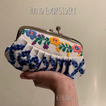 ◉チェーン付き◉手刺繍◉刺繍◉リメイクビンテージ生地◉2フェイス親子がま口　がま口財布