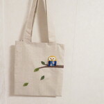 ふくろうさんアップリケ刺繍バッグ♪