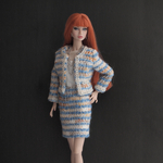 総裏仕立てツィードスーツ［青白・銀ブレード］＋インナーの3点セット【Barbie FR FashionRoyalty PoppyParker Misaki】