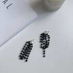 black beads long earring