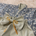 ベビー袴　くすみブルー小花✖️ミント　ハンドメイド　80