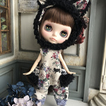 1776 黒猫耳つき帽子と黒猫ロンパース Blythe ブライス アウトフィット 洋服