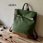 シンプルリュック　カーキx茶