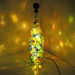 ボトルライト　ラベル無ワインボトル　電球色LED　カラービー玉　ACアダプタ付