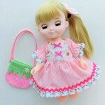 メルちゃんサイズ　ワンピース&ヘアゴム　苺ポシェット付き　苺柄　ピンク水玉　ソランちゃん　レミンちゃん　コルネちゃん　服